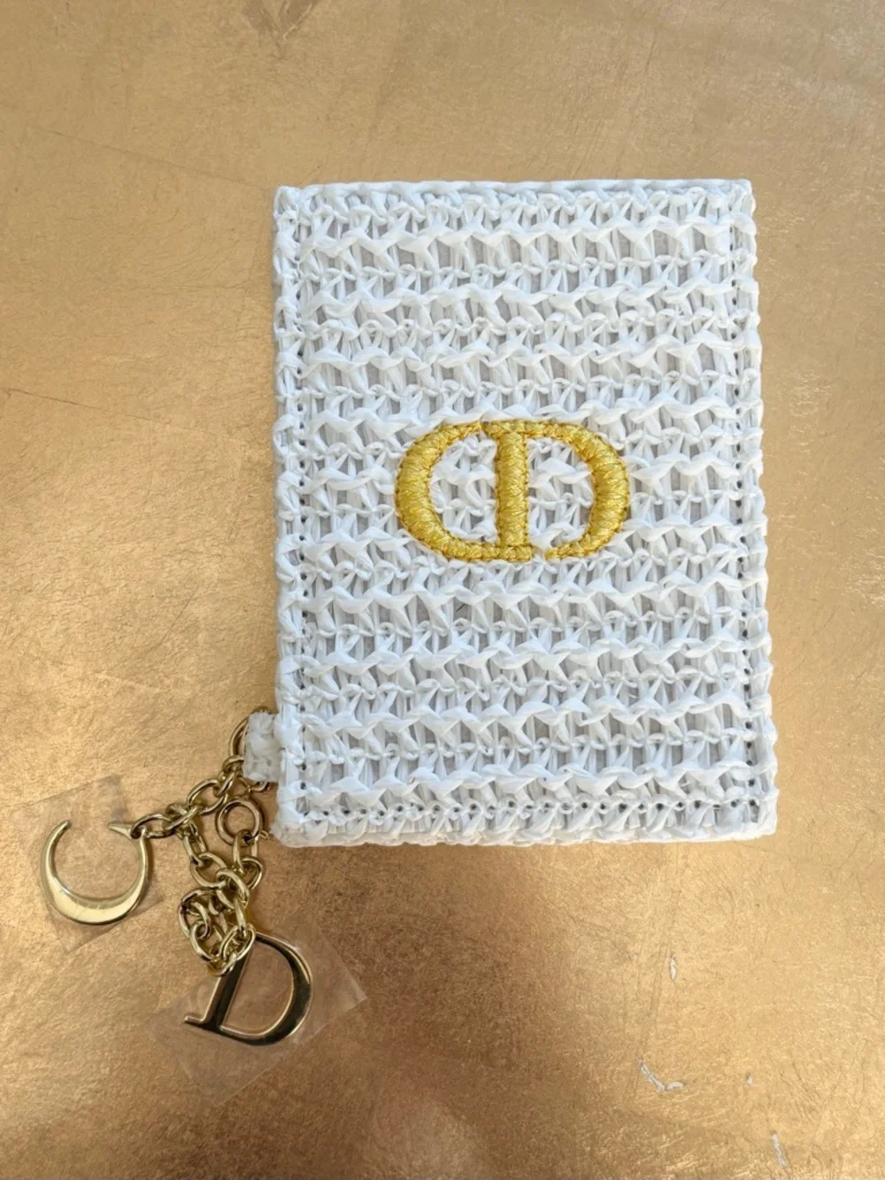 Dior White Raffia Mirror with “CD” Charms